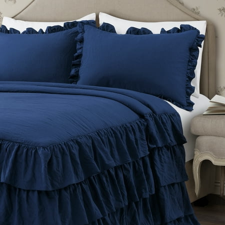 Full 3pc Allison Ruffle Skirt Bedspread Set Navy - Lush Décor