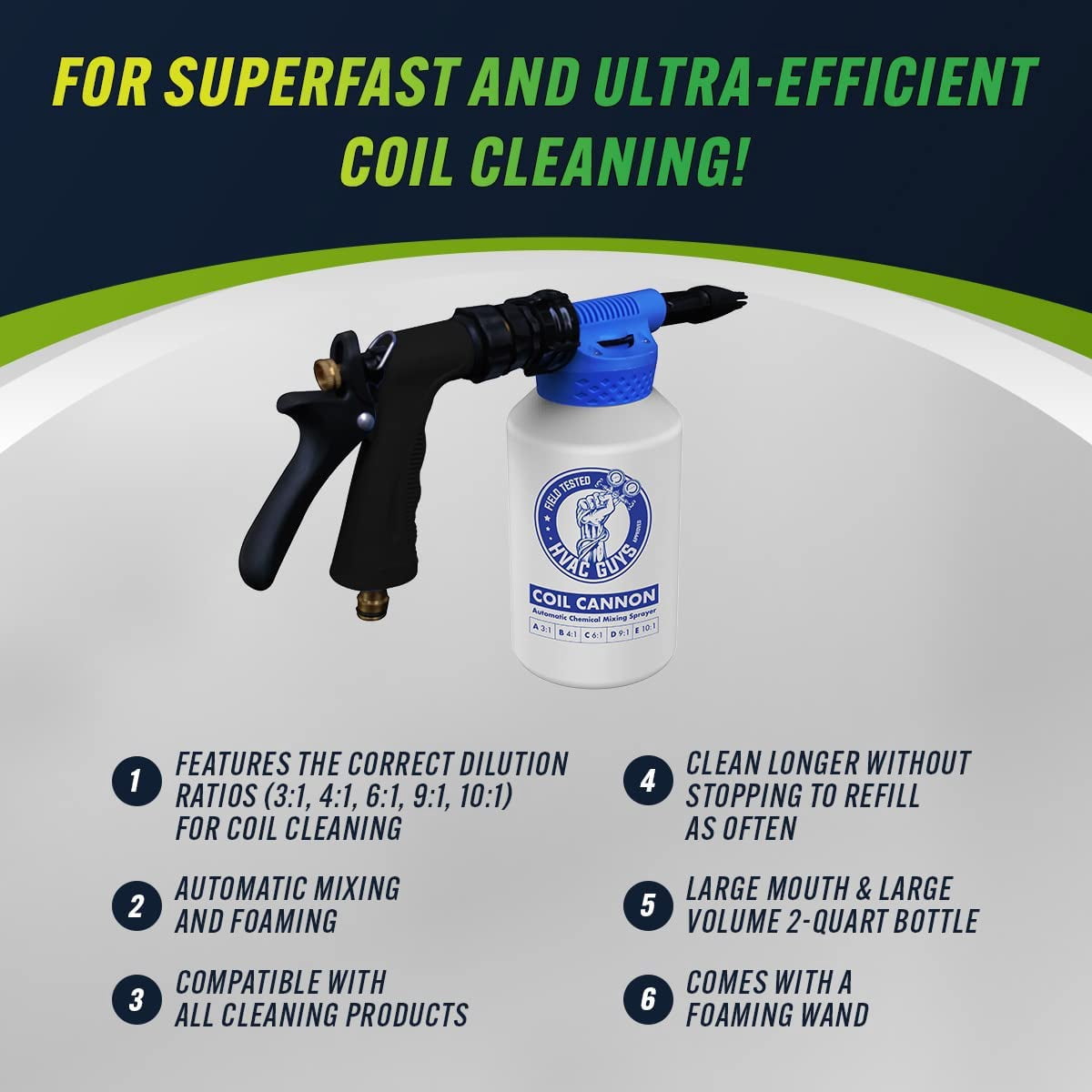 HVAC Guys Coil Cannon Cleaner Mixing Sprayer for Air Conditioning and Refrigeration Coil Cleaner - 2QT Size