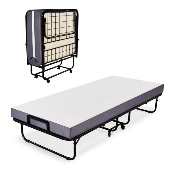 Heyward Folding Bed, Machine Washable Cot Size Memory Foam Mattress W/Bed Frame