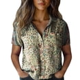 thumbnail image 2 of Bovemsi Women Cotton Shirt Printed Fashion Down Shirts Casual Tops Short Sleeve Blouse, Green Women's Summer Shirts, S, 2 of 4