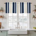 thumbnail image 2 of Navy Blue Khaki Striped Tier Curtains, Modern Minimalist Ombre Lines Light Filtering Kitchen Curtains, 2Pcs Rod Pocket Half Window Treatments Panels for Sink Cafe Cabinet Camper 27.5x36 Inches, 2 of 9