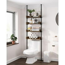 Bathroom Organizer, Over The Toilet Storage, 4-Tier Adjustable Wood Shelves for Small Rooms, Saver Space Rack, 92 to 116 Inch Tall, Narrow Cabinet, Rustic Brown