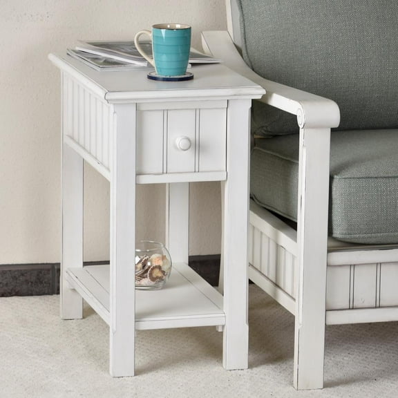Sea Wind Florida Monaco Wood Chairside Table with Lower Shelf in White