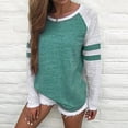 thumbnail image 2 of HAPIMO Savings Women's Long Sleeve Shirts Round Neck Sweatshirt Relaxed-Fit Pullover Blouse Gifts for Women Striped Color Block Print Tops Casual Tee Shirt Fashion Clothing Green L, 2 of 5