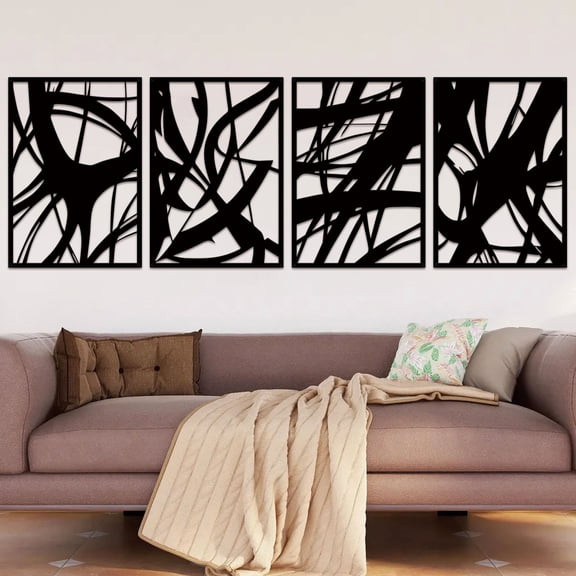 ESTART 4 Pcs Abstract Single Line Metal Wall Art, Minimalist Wall Hanging Decor for Living Room Bedroom Bathroom Office