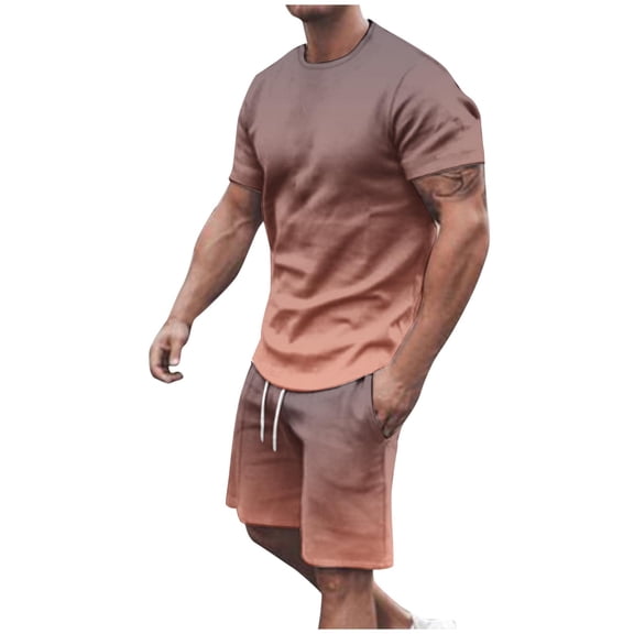 IROINNID Men's 2 Piece Summer Outfit Gradient Crewneck T Shirt and Drawstring Shorts Set Casual Matching Sportswear for Beach Vacation Daily Wear