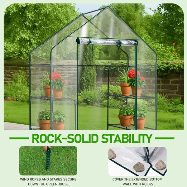 56" x 29" x 77" Mini Walk-in Greenhouse with PVC Cover, 4-Shelf Indoor Outdoor Plant Gardening Green House for Garden Backyard, Transparent