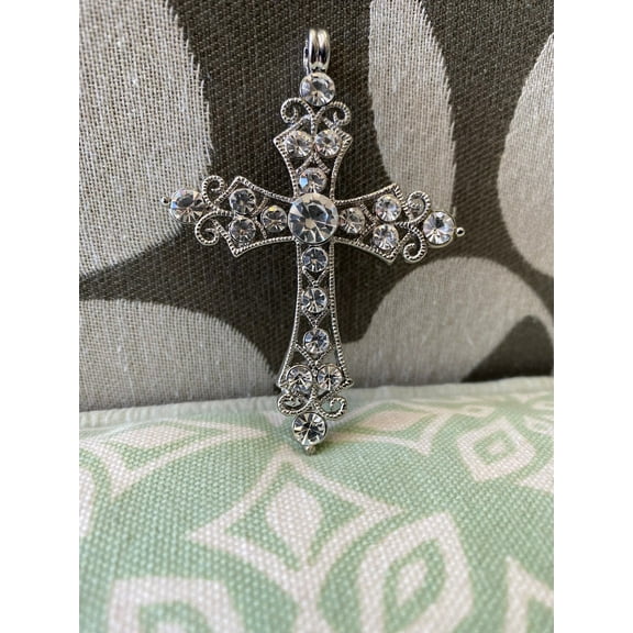 Silver Tone Rhinestone Cross Pendant ; Rhinestone Cross Pendant ; Bling Jewelry ; Pendant ; Bling Pendant