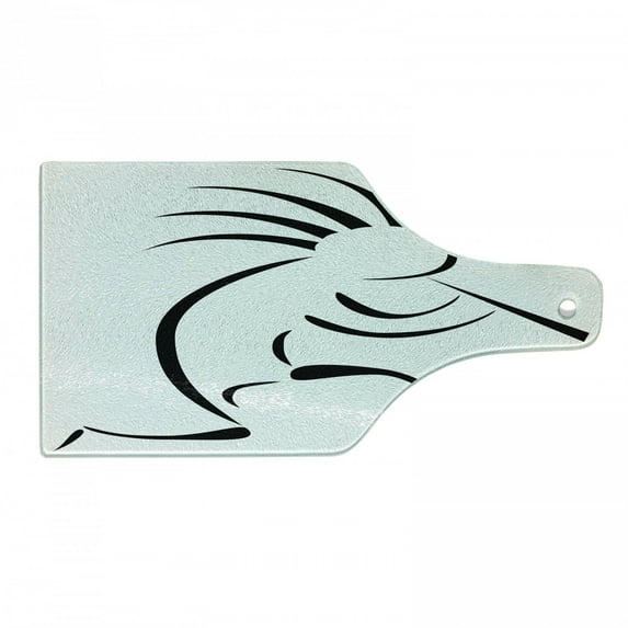 Kokopelli Cutting Board, Minimalistic Monochrome Print of Abundance Playing Shepherds Pipe, Decorative Tempered Glass Cutting and Serving Board, in 3 Sizes, by Ambesonne