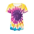 thumbnail image 4 of jtjvou Women's Trendy Fashion Short Sleeve Tops Going out Tops for Teen Summer Oversize Tie Dye Blouse Round Neck Tuinc Lady Multicolor,XL, 4 of 6