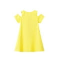 thumbnail image 4 of Stelle Girls Cold Shoulder Sundress Short Sleeve Solid Color Swing Casual Dresses,Tweens Cotton Comfy Shift Swing A-Line Midi Dress Loose Tunic Shirt Dress Skater Dress,Yellow,4T, 4 of 8