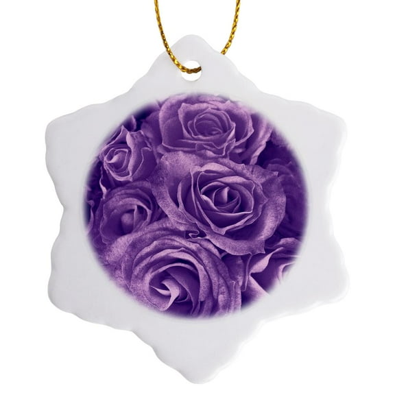 3drose, Close up Scene of Dreamy Muted Lavender Purple Roses, 3 inch Snowflake Porcelain Ornament