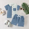 thumbnail image 2 of KPOPLK Button Up Toddler Baby Boy Outfit Set Summer Boy Casual Short Sleeve Shirt Top and Shorts Set Clothes(18-24 Months,Blue), 2 of 5