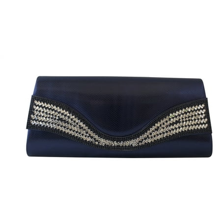 - Chicastic Shiny Patent Leather Evening Wedding Clutch With Rhinestones - Blue