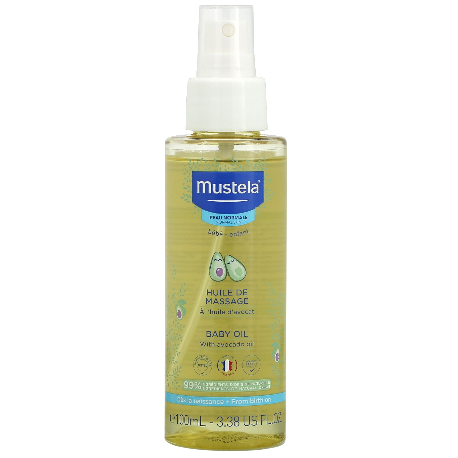 Mustela Baby Oil - Moisturizing Oil for Massage - with Natural Avocado, Pomegranate & Sunflower Oil - 3.38 fl. oz.