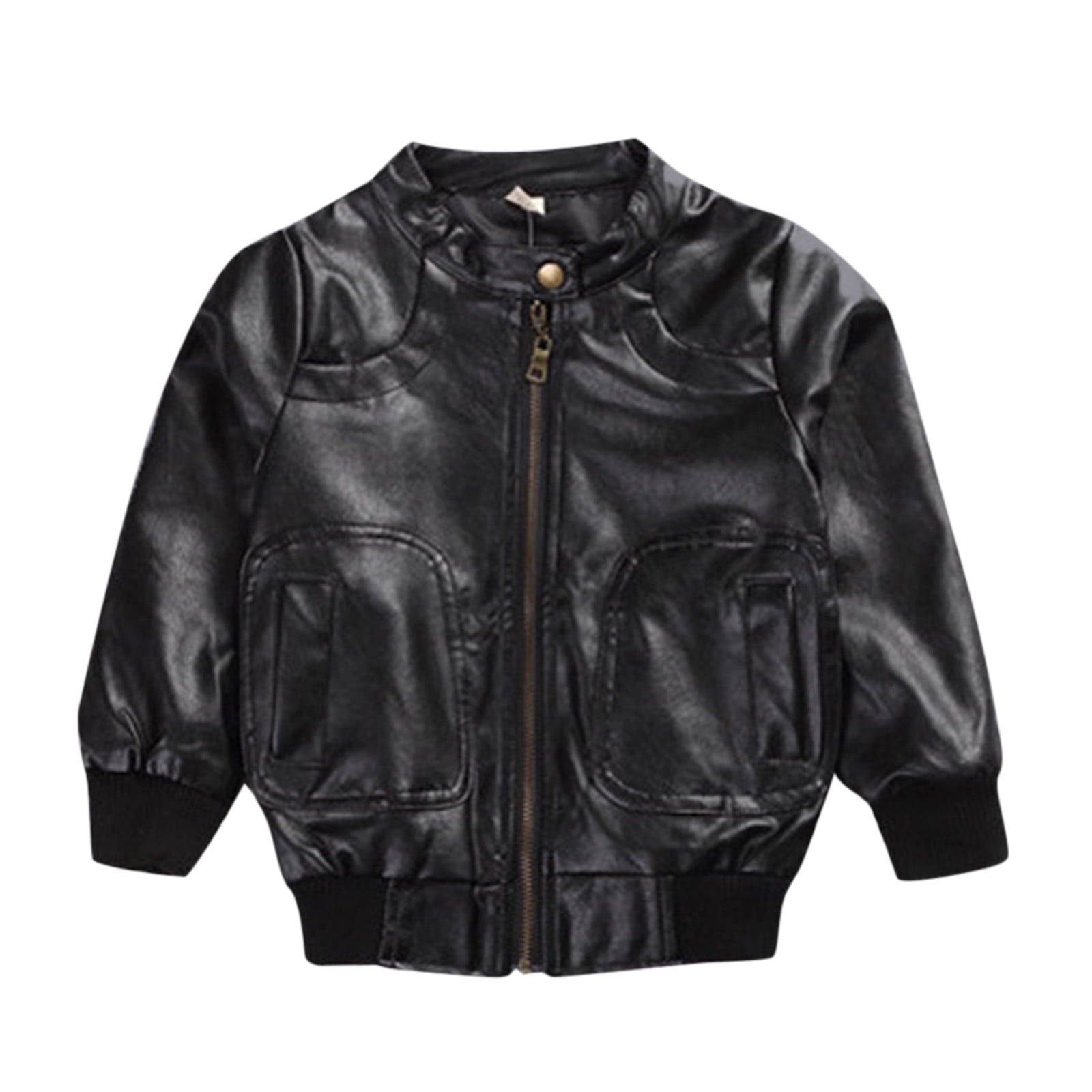 Kids Girls Boys Leather Jacket Baby Motorcycle Coat Faux Pu Zipper Coat Winter Windproof Bomber Outercoat 