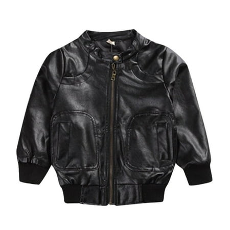 

dmqupv Jacket for Boys 4t Toddler Kids Little Boys Long Sleeve Leather Zipper Jacket Spring Autumn Lightweight Outerwear Black 9-10 Years