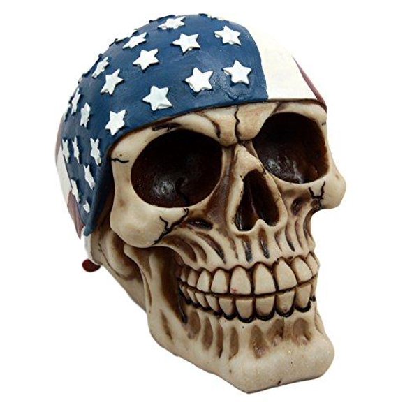 Ebros Gift Patriotic US Flag Bandana Skull Decorative Figurine