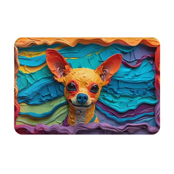 Picia Colorful Textured Chihuahua Pattern Flannel Doormat – 16x24 Inch Non-Slip Indoor Mat, Absorbent & Quick-Dry Rug for Entryway, Bathroom, Kitchen, and Bedroom, Machine Washable