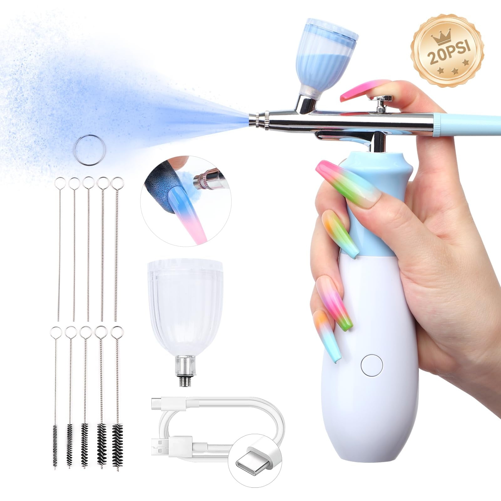 Rechargeable Nail Airbrush Kit - Wireless Airbrush Set With 0.3Mm Nano Nozzle For Nail Art, Diy Crafts, Beauty Makeup