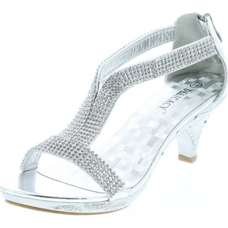 

Delicacy Women Lety73 Rhinestone T-Strap Evening Dancing Dress Low Heel Sandals Silver 5.5