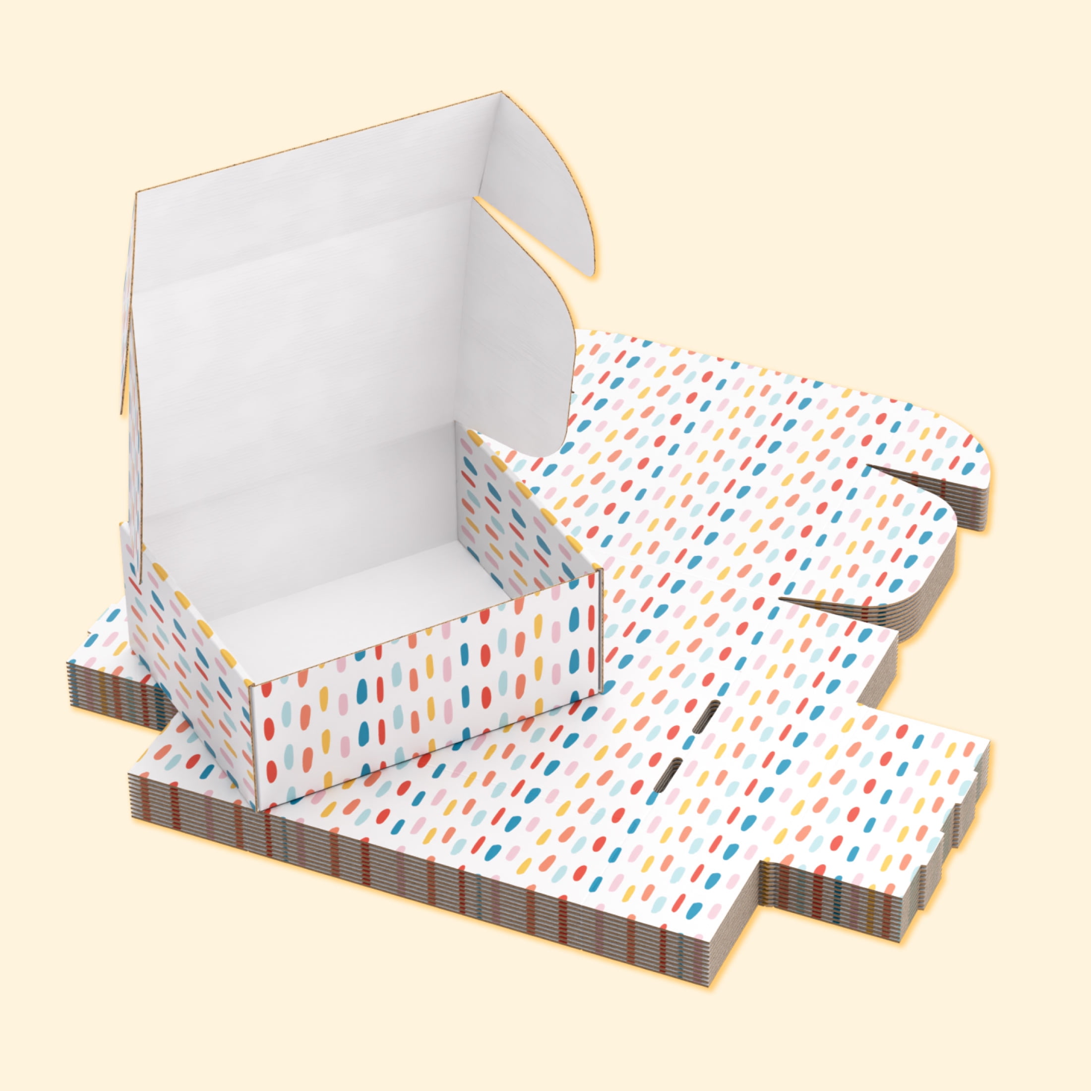 Printed Decorative Mailing, Shipping and Gift Boxes, Tuck Top Closure, 9.5” x 7.5” x 4", Confetti Print, 12 -Count Pack