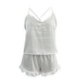 thumbnail image 5 of frariair Summer Pajamas for Women set's Silk Satin Ruffled Sets Cami Shorts Sleepwear Set Nightwear White, 5 of 7