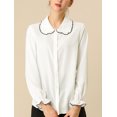 thumbnail image 2 of Blusa De Manga Larga Con Cuello Peter Pan Y Volantes Para Mujer Blanco XL, 2 of 6