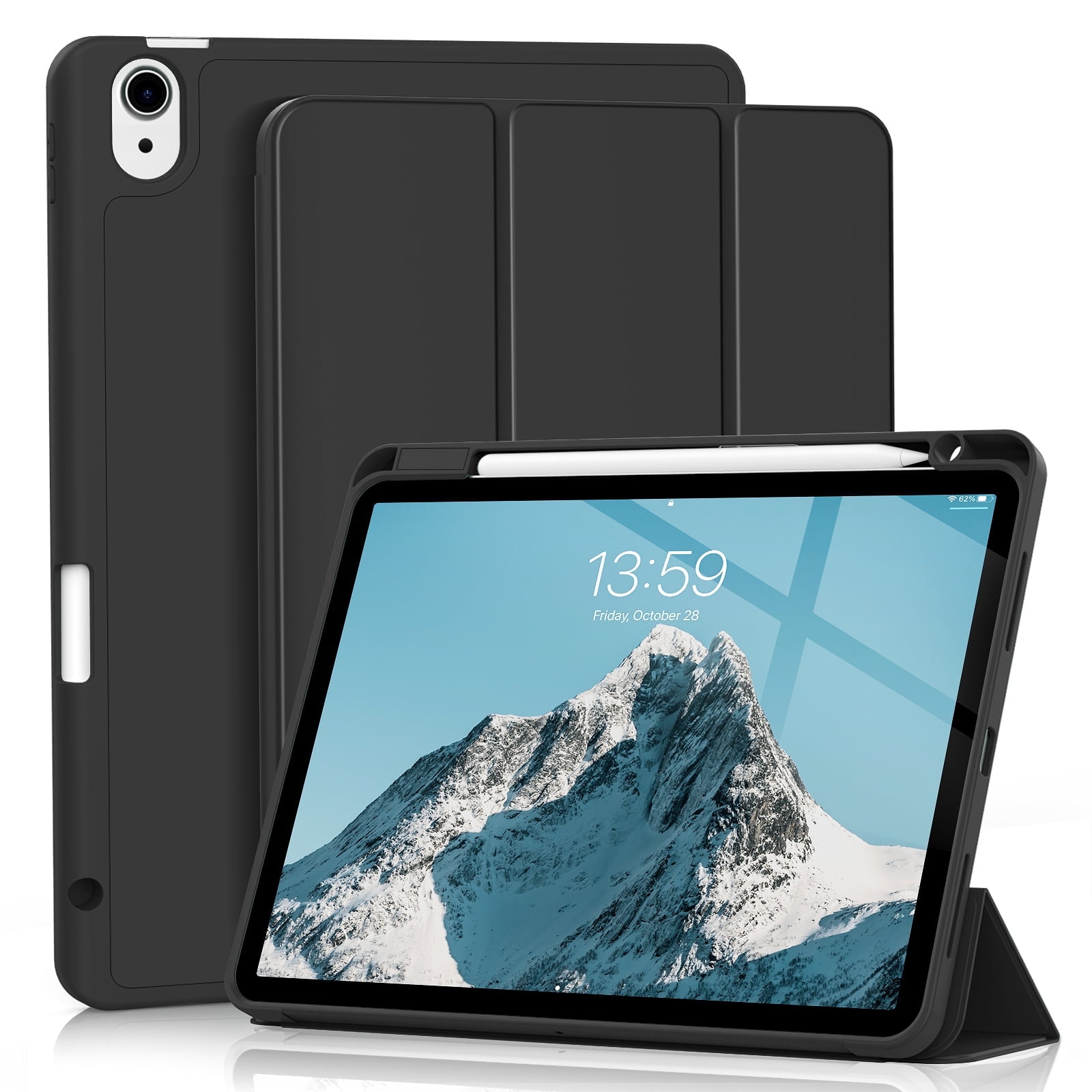Kenke Case for iPad Air 11-inch M4/M3/M2 (2026/2025/2024), iPad Air 5th/4th Generation (2022/2020) Case with Pencil Holder, Trifold Stand Case with Soft TPU Back Cover, Auto Sleep/Wake, Black