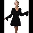 thumbnail image 3 of Vestido Corto Informal de Verano para Mujer, con Escote en V, Larga, Holgado, Cintura Alta, Plisado y Volantes Negro L, 3 of 8