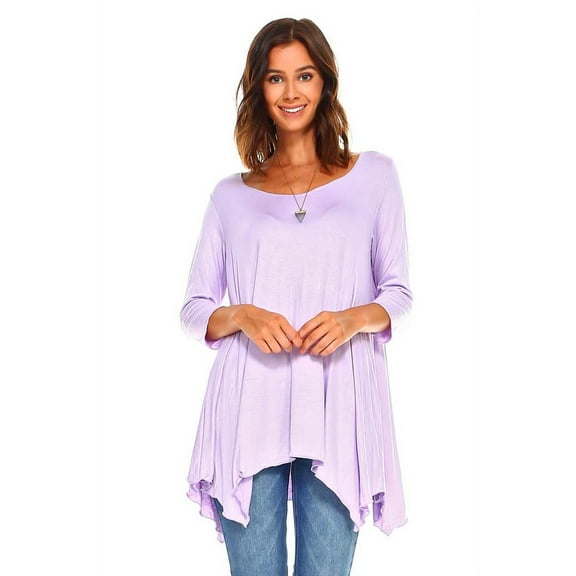 Simplicitie Women's 3/4 Sleeve Loose Fit Flare Swing T Shirt Tunic Top - Regular and Plus Size - Made in USA