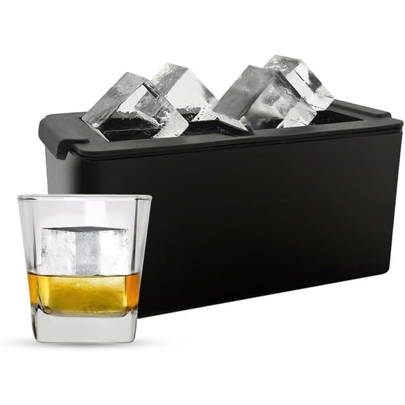 Crystal Clear Ice Cube Maker - 6 Piece Directional Freezing System - Makes 8 Jumbo 2 Inch Crystal Clear Ice Cubes - No Odor Lid No Freezer Burn - Perfect for Whiskey Cocktails and More