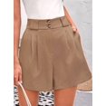thumbnail image 6 of Womens Casual 2025 Trendy Summer Elastic High Waisted Pleated Side Slit Business Work Shorts Pockets Khaki M, 6 of 7