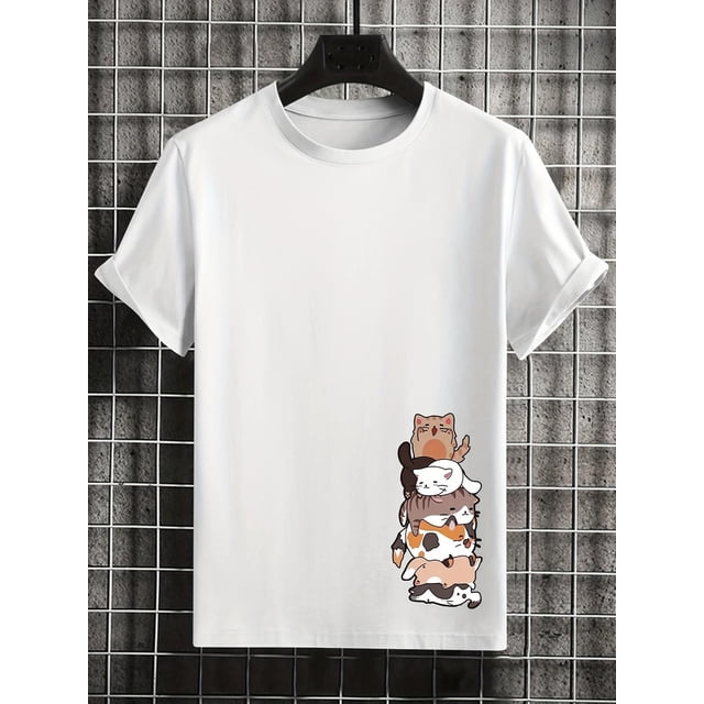 Playera Crusher para HombreCute Kitten Stylish Print Summer & Spring Tee For Men, Casual Short Sleeve Fashion Style T-Shirt, Sporty New Arrival Novelty Top For Leisure Tee For Adult, Men, Women, Tee
