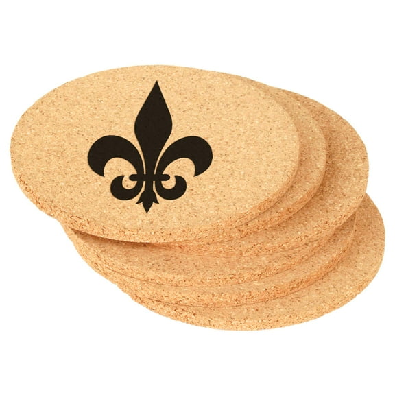 Set of 6 Cork Drink Coasters Fleur-De-Lis