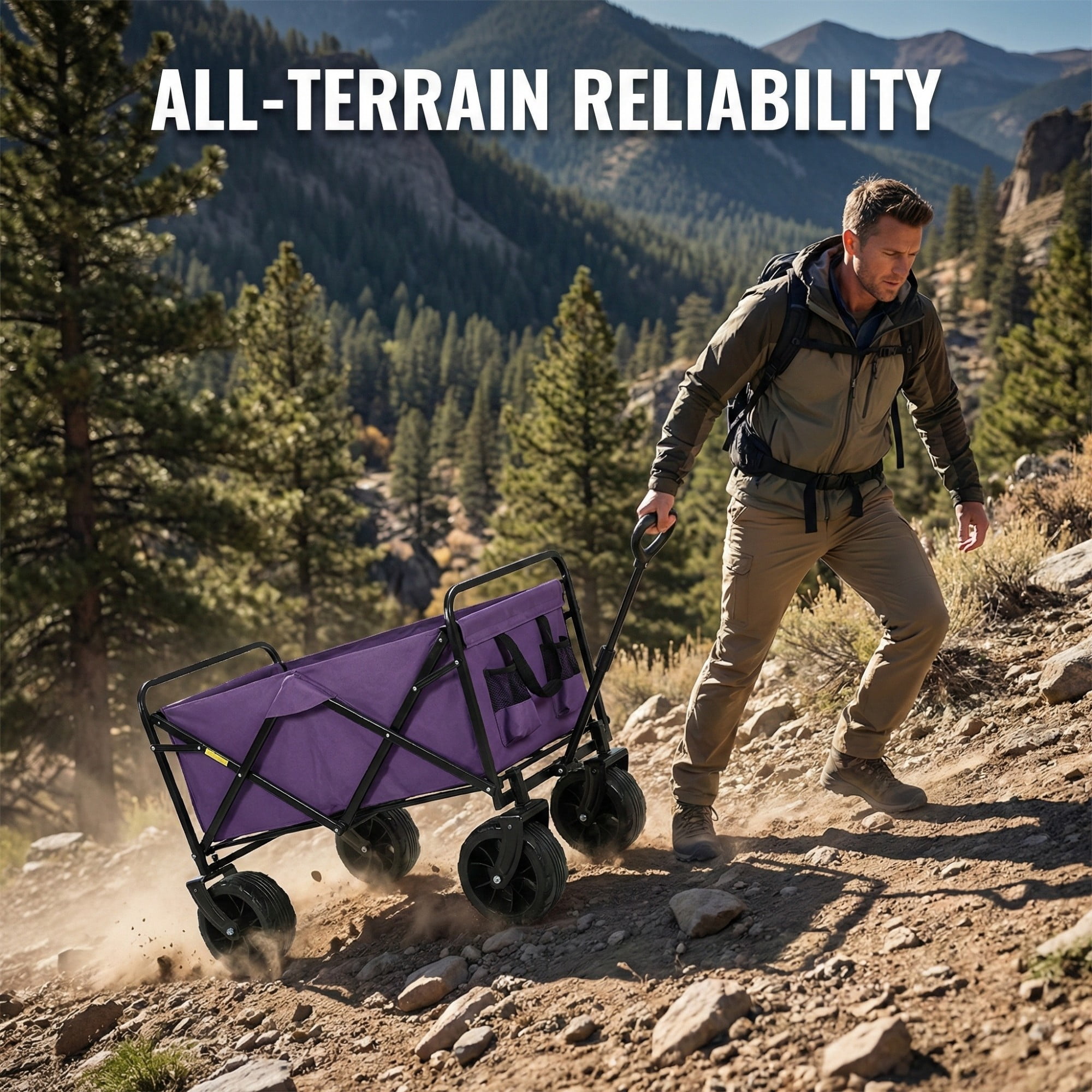 MAYEERTY 100L Collapsible Beach Wagon Cart, 220Lbs Heavy Duty Foldable Cart with Big All-Terrain Wheels for Sand Garden Camping