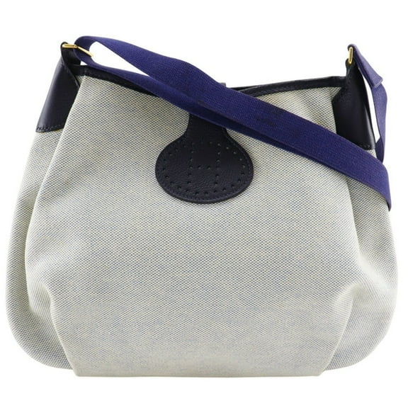 Pre-Owned Hermes Rodeo Shoulder Bag Toile H 1999 Gray/Navy □C A5 Snap Button Women's (Fair)