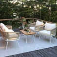 thumbnail image 2 of Navy Blue 4-Piece Outdoor Seating Set, Thick Foam Cushions - Boho Rope Design, Weather-Withstanding Frame - For Backyard Parties - Adjustable Feet, Quick Assembly, 2 of 7