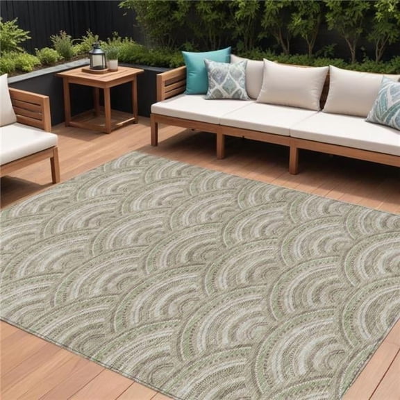 HomeRoots 615245 8 x 10 ft. Taupe Fern Green & Ivory Geometric Washable Indoor & Outdoor Rectangle Area Rug