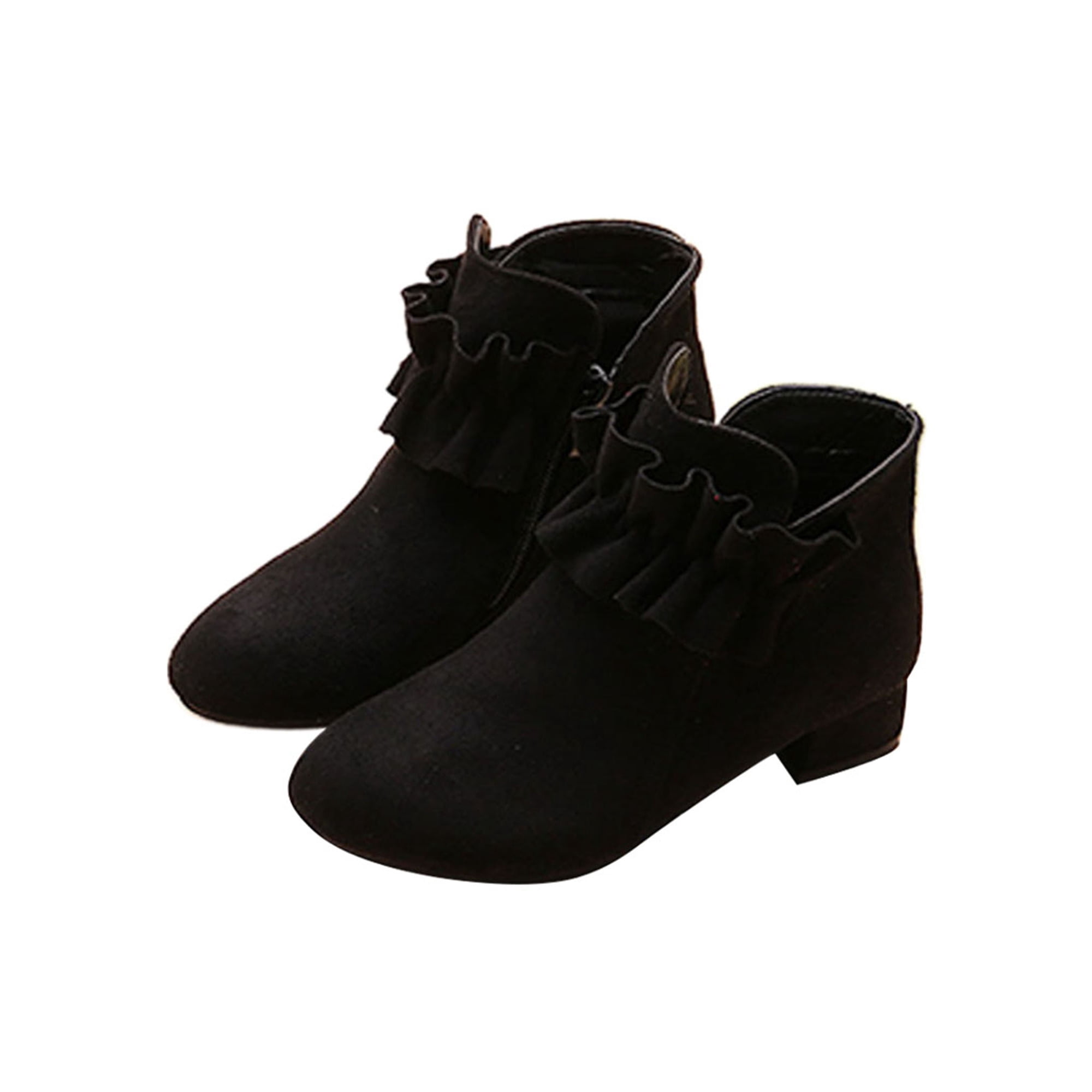 Woobling Girl Ankle Boots Plush Lined Short Booties Comfort Princess Boot Cute Warm Bootie Performance Winter Shoes Black With Lined 4Y