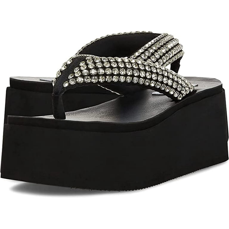 【Steve Madden】関税なし♪ Escapism Thong Wedge Steve Madden Bands Black Multi Slip On Thong Wedge Platform