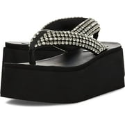 Steve Madden Bands Black Multi Slip On Thong Wedge Platform Heeled Sandals