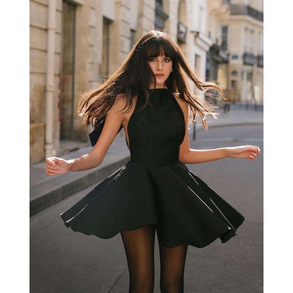 A-Line Dress with Flared Skirt (S, Black)