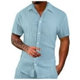 thumbnail image 2 of Gyexs Mens Button Down Shirt Short Sleeve Light Blue Textured Linen Shirts Textured Slim Fit Tshirt Activewear Birthday Gifts for Men, Size XL, 2 of 5