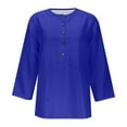 thumbnail image 5 of Htigea Women Henley T-Shirts 3/4 Sleeve V Neck Buttons Tops Casual Tunic Tee Solid Color Loose Pullover Tee Dark Blue,2XL, 5 of 5