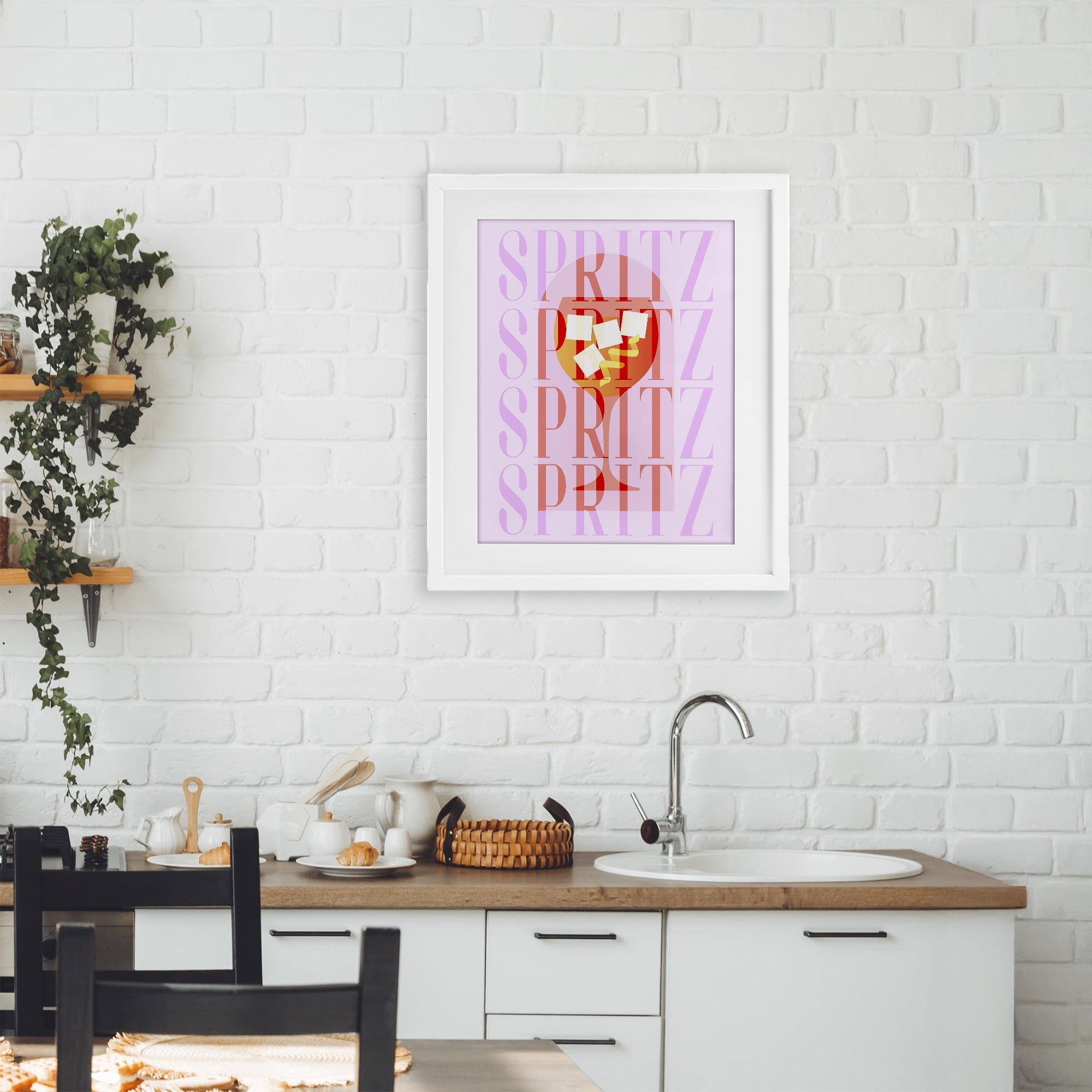 Retro Pastel Spritz White Framed Print Under Glass, design by Lil' Rue