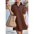 thumbnail image 4 of Women'S Summer Casual Striped V Neck Short Sleeve Flowy A Line Mini Dresses Coffee Nanny XL, 4 of 7