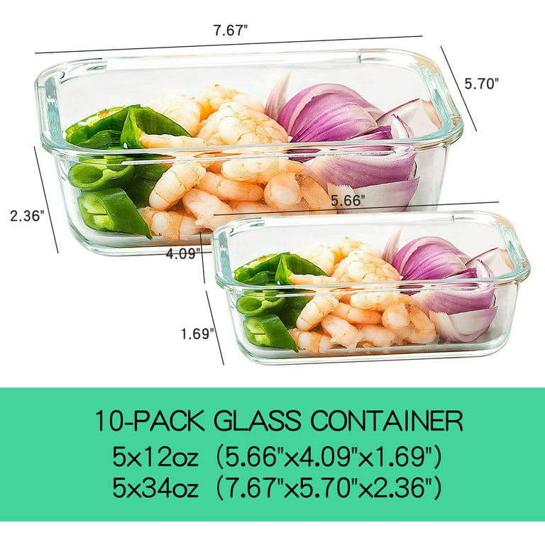 C Crest [10 Pack] Glass Meal Prep Containers, Food Storage Containers with Lids Airtight, Glass Lunch Boxes, Microwave, Oven, Freezer and Dishwasher