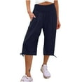 thumbnail image 4 of REALiKUN Shorts for Women Summer Cotton Linen Long Shorts Below The Knee High Waisted Loose Wide Leg Shorts Pants, 4 of 5