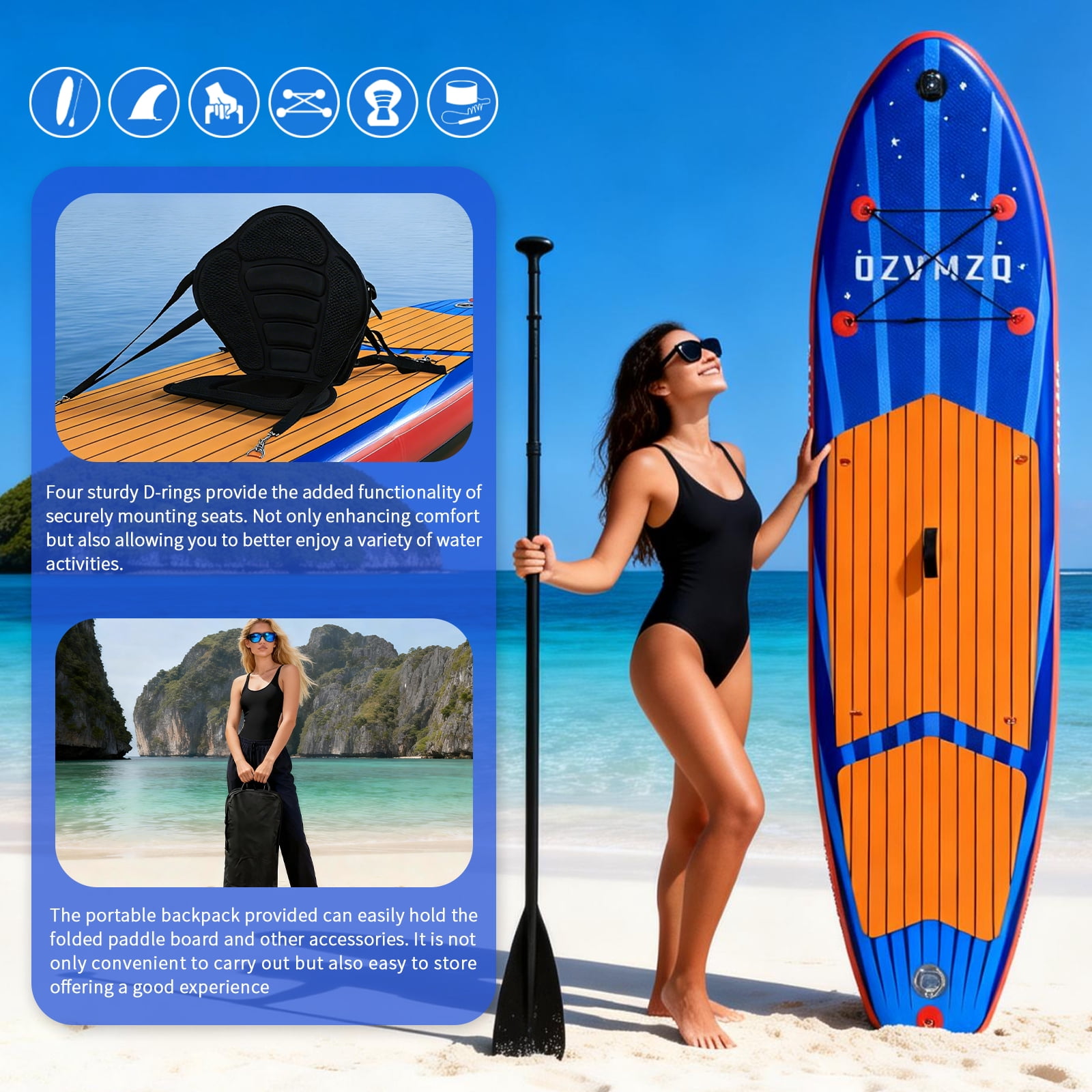 10’6’’ Wide Inflatable Paddle Board for All Skill  Stand-Up Paddle Board for Yoga/Family  EVA Deck with Full  Accessories